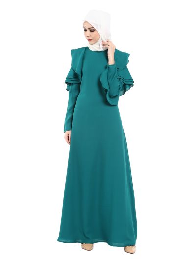 Turquoise Abaya with Frill Detail on Sleeve