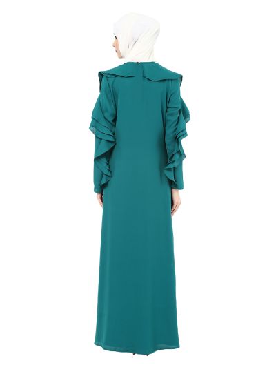 Turquoise Abaya with Frill Detail on Sleeve