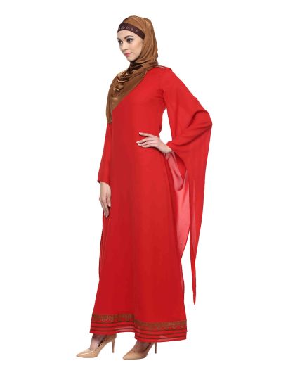 Red Abaya with detailed Sleeve