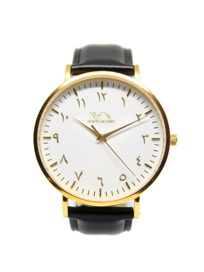 Men Gold & White Leather Arabic Watch 