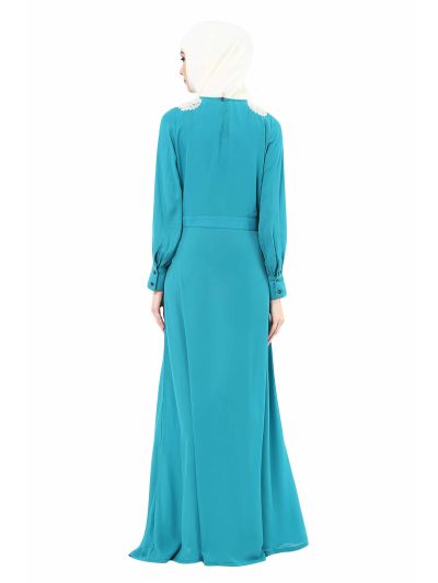 Blue Abaya with Shoulder Detailing