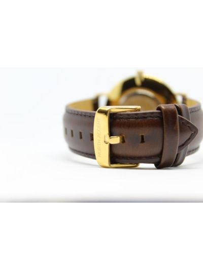 Men Gold & Black Espresso Leather Arabic Watch
