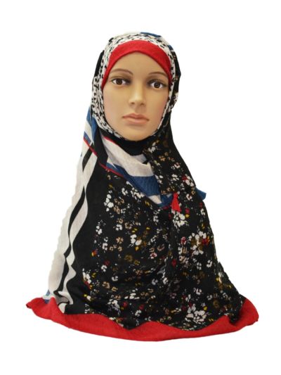 Floral Print Hijab With Checks Weave