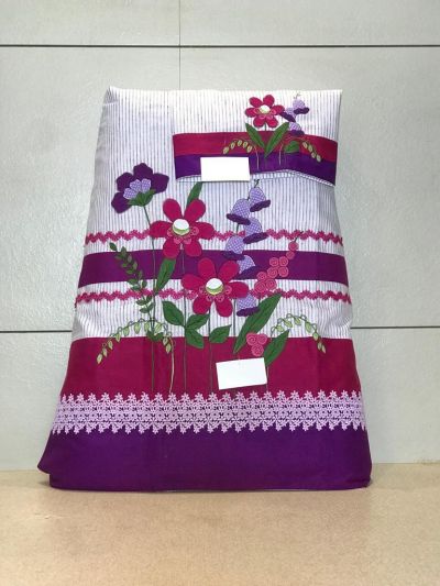 White Stripes Rida With Machine Embroidery