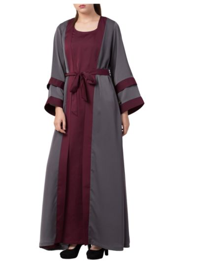 Abaya Dress With Attached Shrug and a Matching Belt