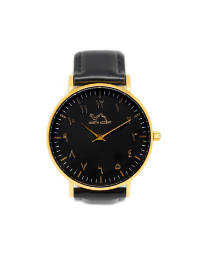Women Gold & Balck Leather Arabic Watch 
