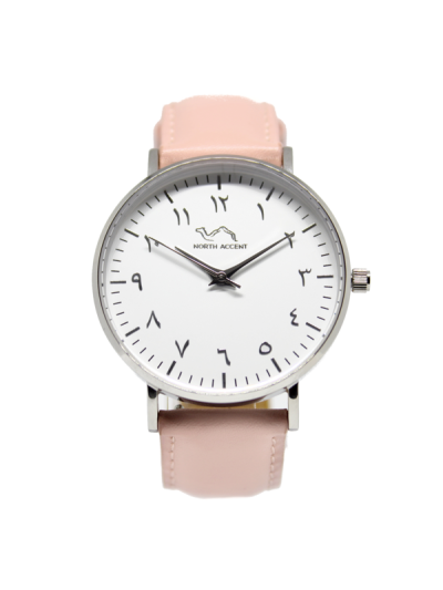 Women Silver Leather Arabic Watch 