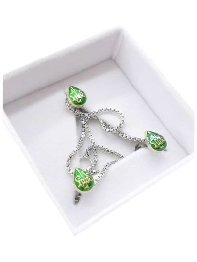Pure Silver & Gold Plated Green Aasu Shape Meena Button For Ashara