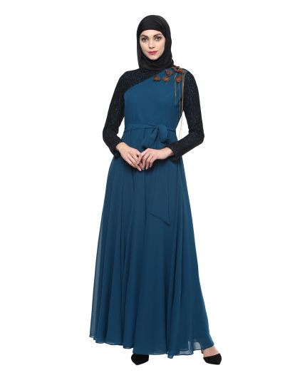 Blue Evening Gown Embellished Abaya