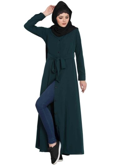 Baha Front Open Abaya Dress With Box Pleats