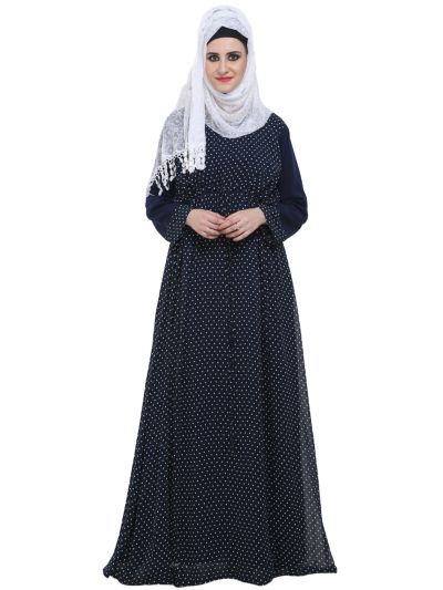 Navy Blue Polka Dot Double layered Designer Abaya
