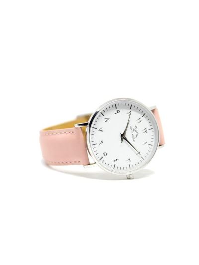 Women Silver Leather Arabic Watch 