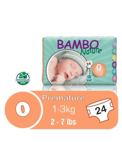 Bambo Nature Premature 1-3kg, Size 0, 24 Pieces