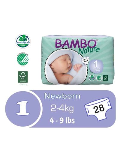 Bambo Nature New Born 2-4 Kg, Size 1, 28 Pieces