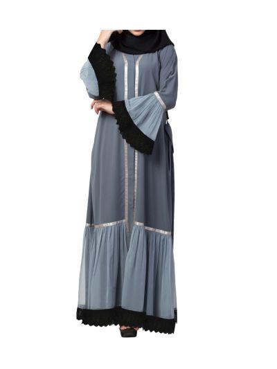 Front Open Abaya With Lace work & Layers of Georgette