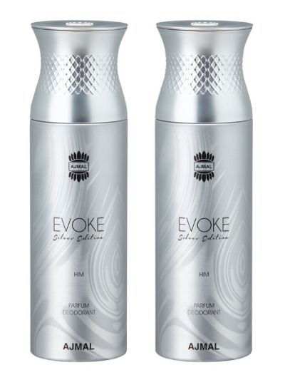 Ajmal Evoke Silver Him & Evoke Silver Him Deodorants for Men (pack of 2)