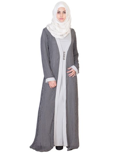 Grey Checked Kimono Abaya