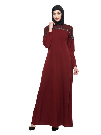 Maroon Embroidered Maxi Dress