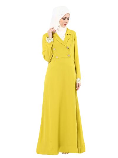 Lemon Green Trench Coat Style Abaya
