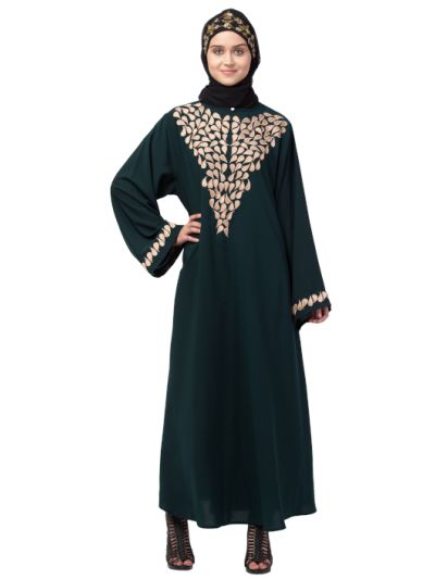 Round Neck Front & Sleeve Drop Embroidery Abaya