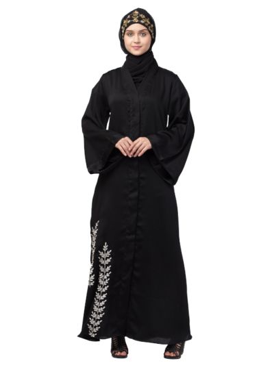 Side Embroidery at Bottom Front Open Dubai Abaya
