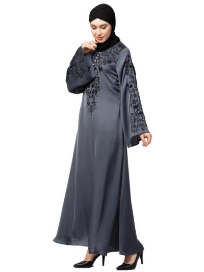 Neck & Sleeve Resham Embroidered  A line Party Abaya