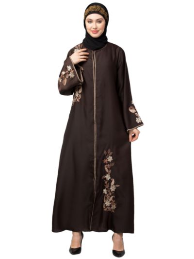Front Open Embroidered Nida Abaya