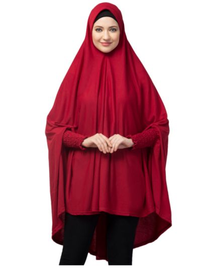 Stretchable Jersey Smoking At Sleeve Jilbab Cum Prayer Khimar Hijab