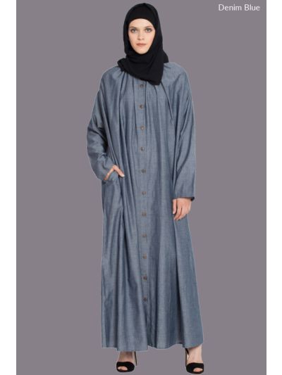 Denim Blue Front Open Bohemian Abaya