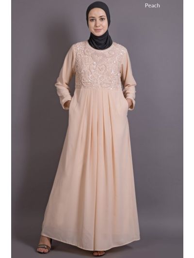 Peach Embellished Burqown Abaya