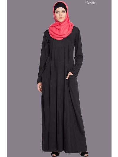 Black Extended Pocket Jersey Travel Abaya