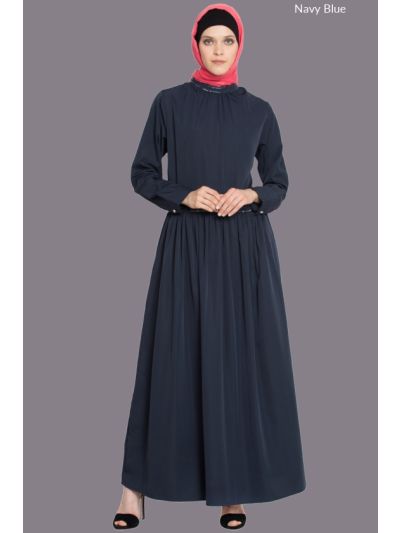 Navy Blue Band Embellished Party Classic Abaya