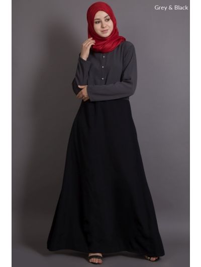 Grey & Black Contrast Daily Wear Abaya