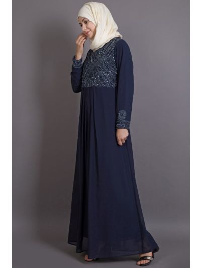 Navy Blue Embellished Burqown Abaya