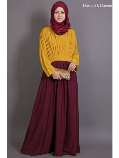 Mustard Pleated Contrast Casual Chic Abaya