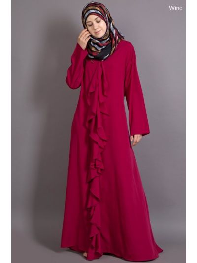 Wine Front Frill Casual Abaya