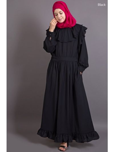 Black Frilled Trendy Bohemian Abaya