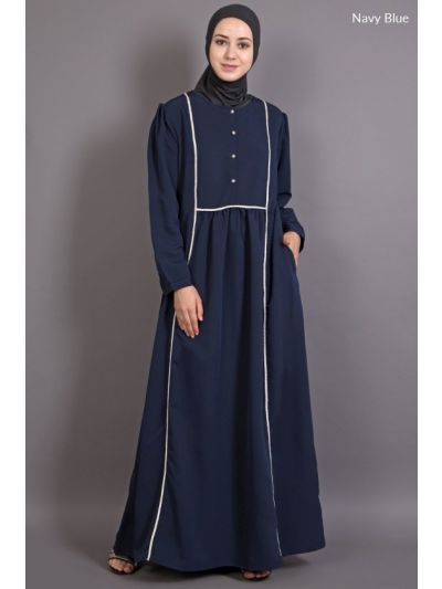 Navy Blue Bohemian Contrast Lace Abaya