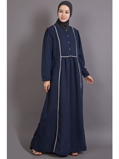 Navy Blue Bohemian Contrast Lace Abaya