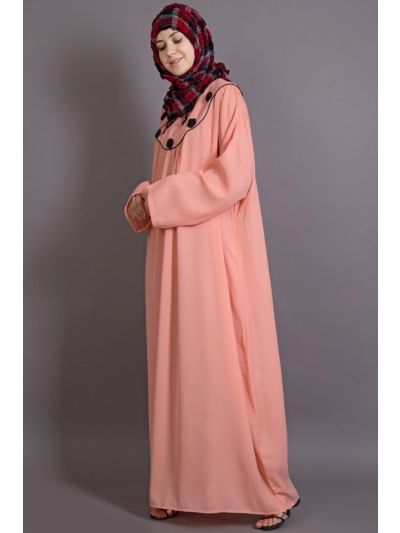 Peach Scallop Yoke Bohemian Casual Abaya