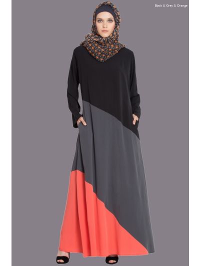 Tricolor Asymmetrical Panels Abaya