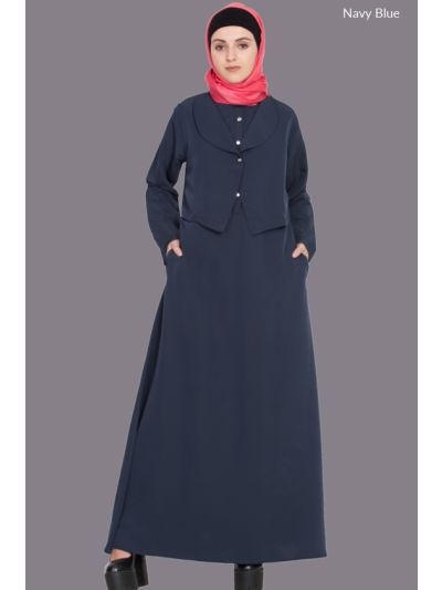Navy Blue Extra Jacket Front Open Casual Abaya