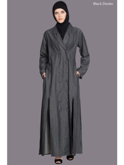 Black Denim Front Two Slit Front Open Jilbab