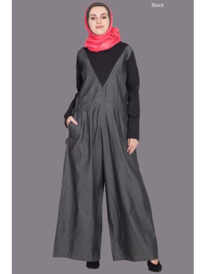 Black Denim & Jersey Jumpsuit Abaya