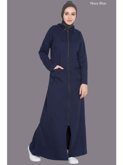 Navy Blue Front Open Hoodie Travel Abaya