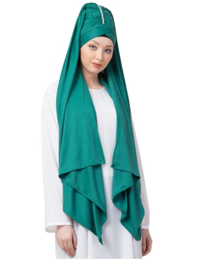 Ready to Wear Green Turban with attached Hijab
