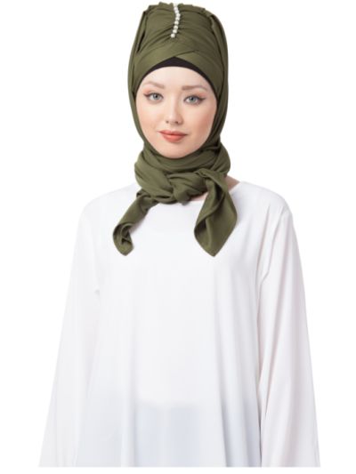 Ready to Wear Olive Turban with attached Hijab