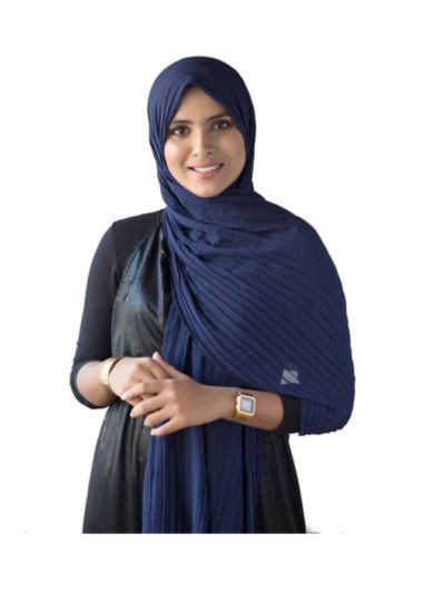 Navy Pleated Chiffon Hijab