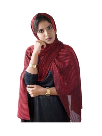 Red Pleated Metallic Hijab