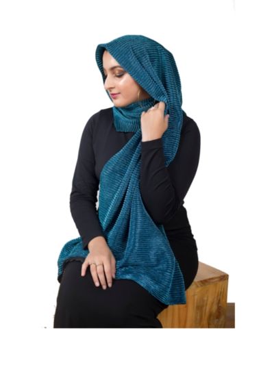 Teal Pleated Metallic Hijab
